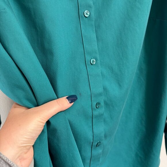 Jones New York Shirt 1X Button Front Non Iron Emerald Green Travel Long Sleeve - Picture 5 of 9